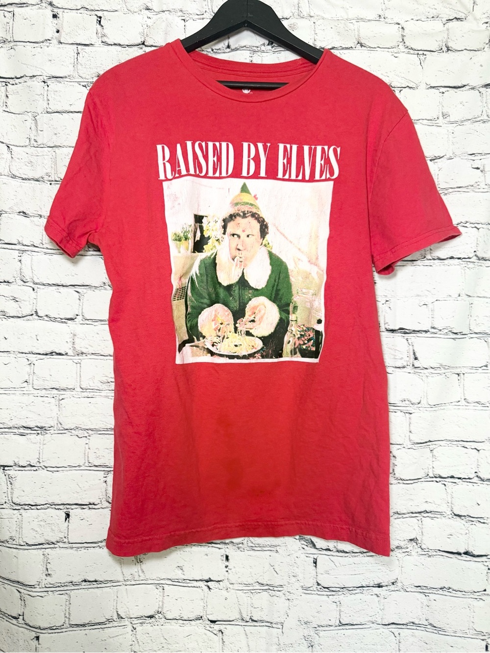 Raised By Elves Red Graphic Tee. Size L